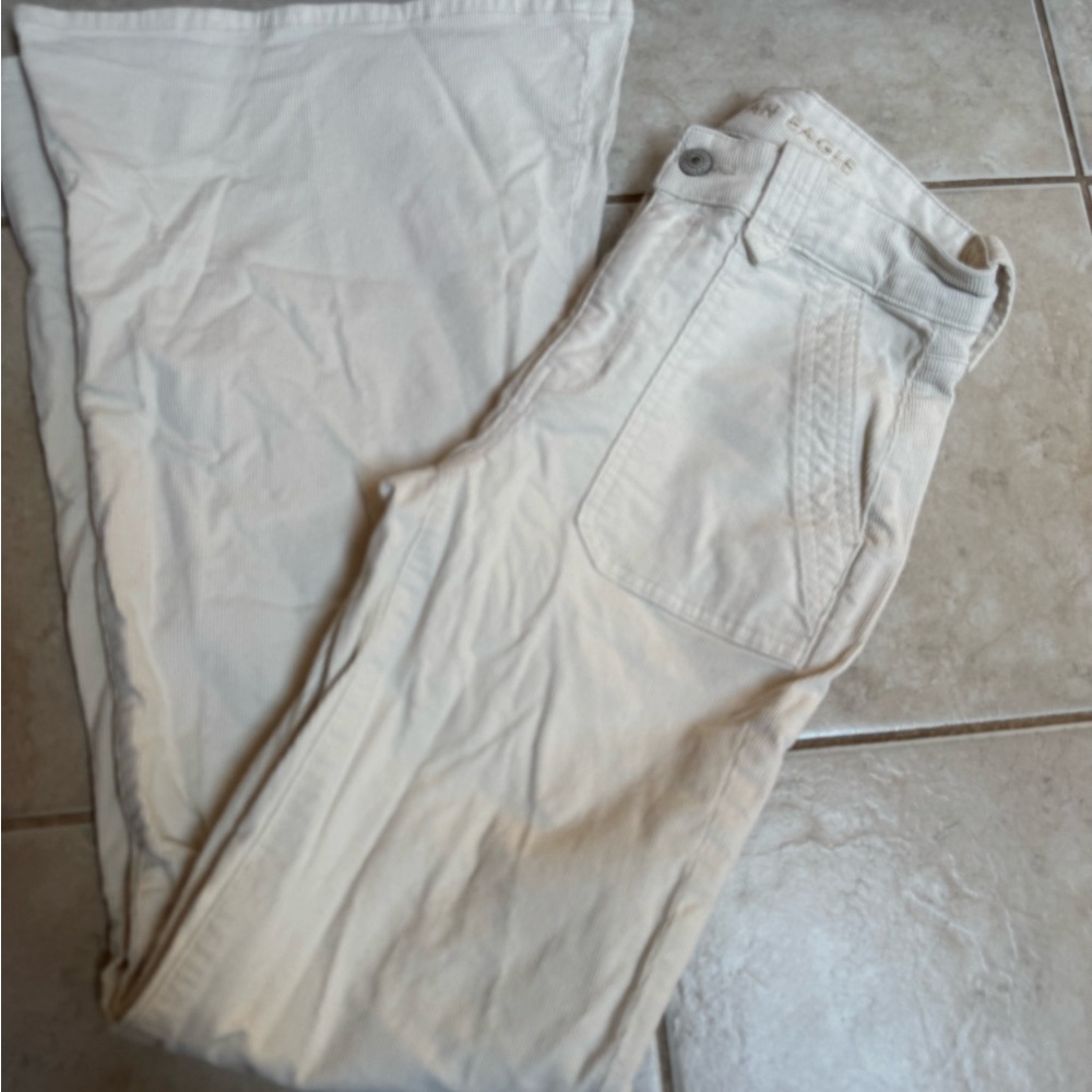American Eagle Festival Flare Stretch White Corduroy Pants